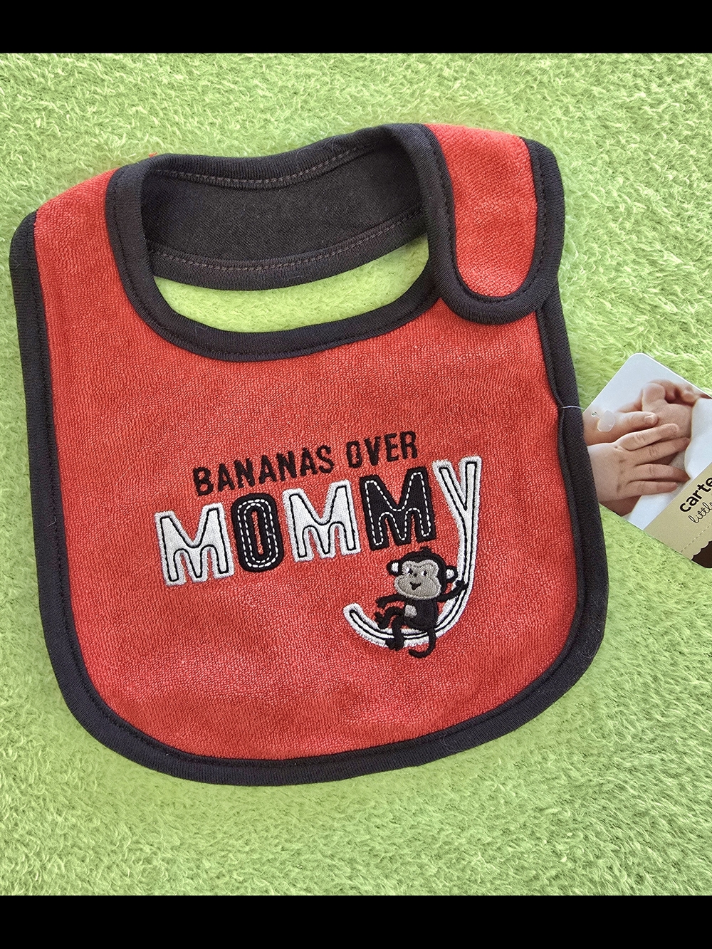 NWT Baby BOYS Red & Brown TERRY BIB  CARTERS - Bananas Over Mommy - MONKEY (Q8)